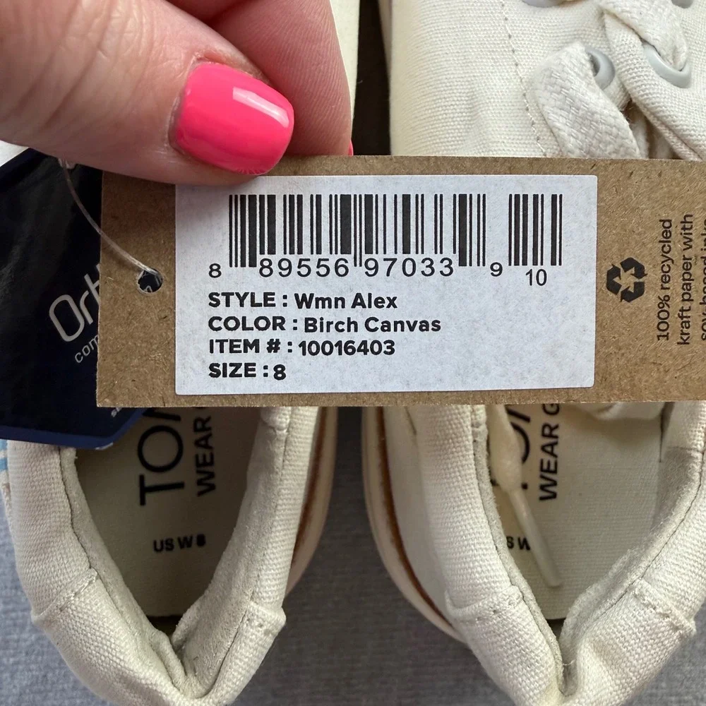 TOMS Alex Birch Canvas Sneakers Womens Size 8 Cream Low Top‎ Lace Up 10016403